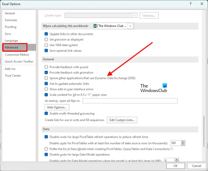 Toggle the DDE mode in Excel