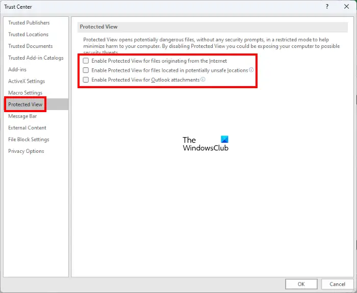 Change Trust Center settings in Excel