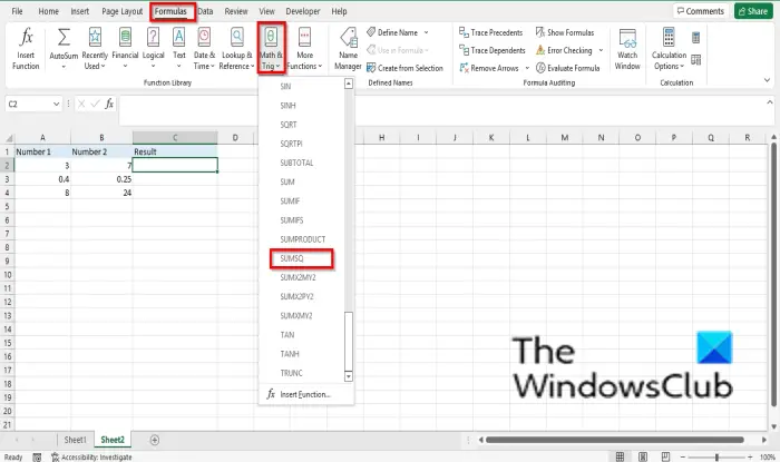 1729124567 219 How to use the SUMSQ function in