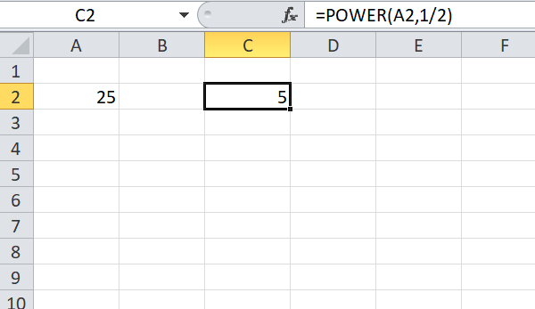 find square root of a number in excel using power function