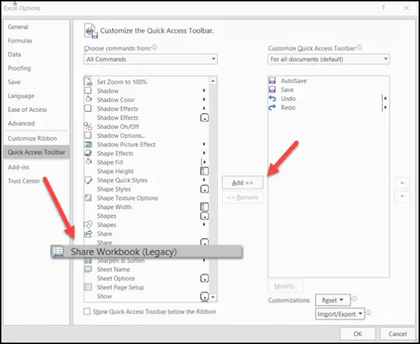 1729149767 187 Add Shared Workbook buttons to the Excel Quick Access Toolbar