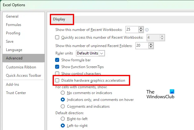 Disable Hardware Graphic Acceleration in Excel