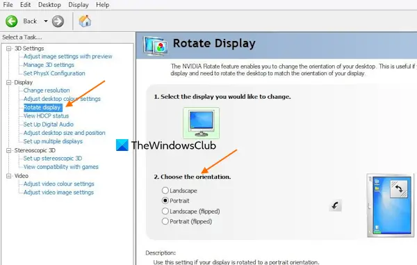 rotate display nvidia control panel