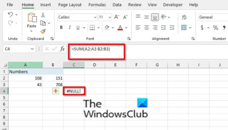 How to fix the #NULL error in Excel