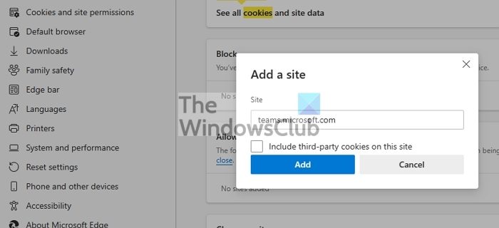 allow cookies microsoft teams