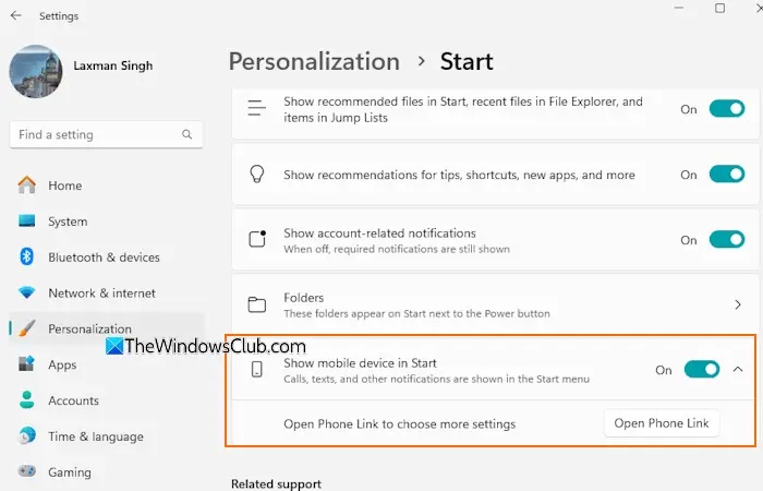 show mobile device in start