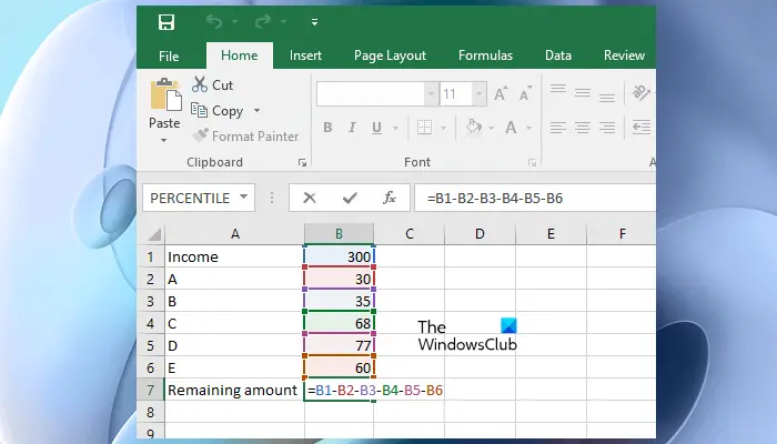 Subtract multiple cells arranged in column