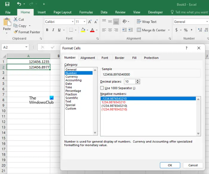 Format cells to increase decimal places