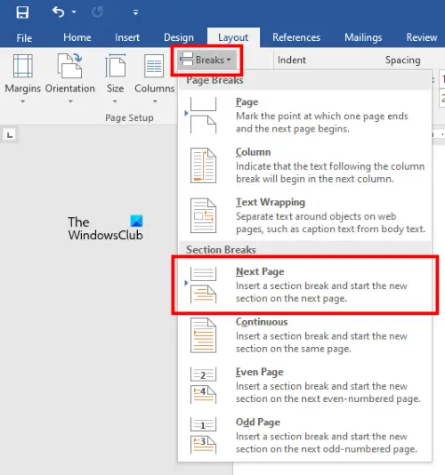 Insert Section Break in Word