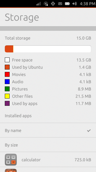 Ubuntu Touch - 08.12.1 - Settings - About - Storage