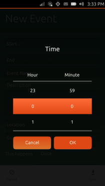 Ubuntu Touch - 19.4 - Apps - Calendar - New Event Time