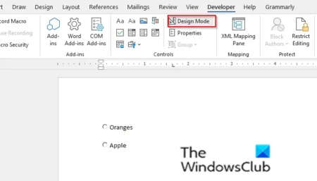 How to insert Radio button in Word document