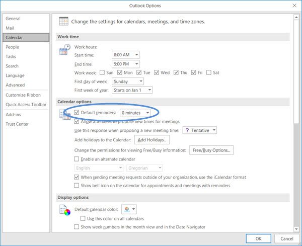 disable Calendar Email Notification in Outlook