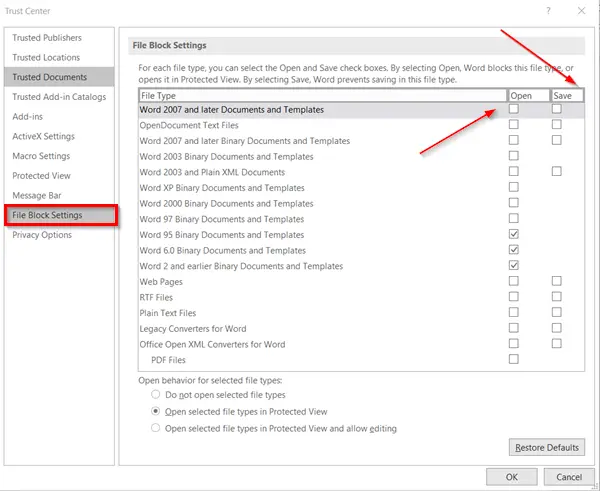 How to change File Block settings in Microsoft Office programs