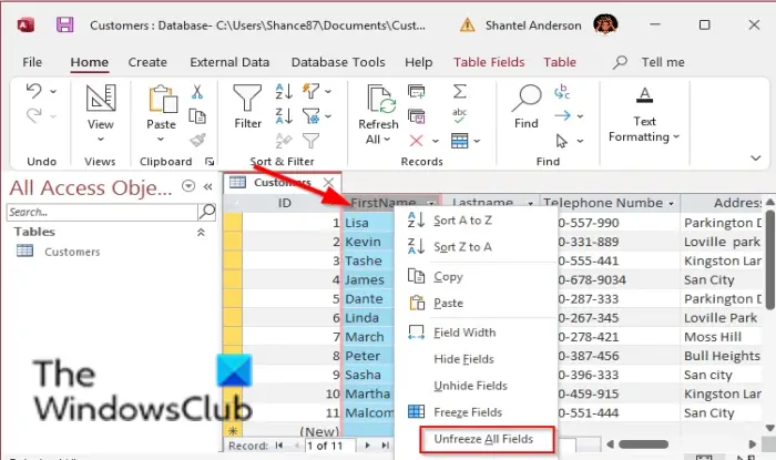 How to Freeze and Unfreeze columns in Microsoft Access