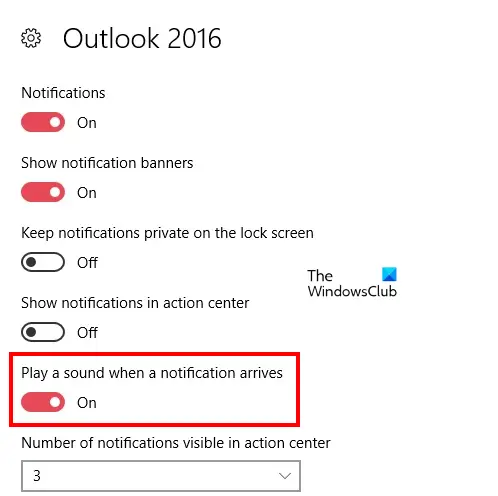 Play notification sound Outlook Windows 10