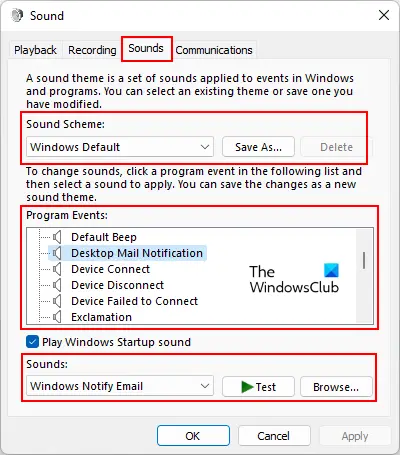 Check notification sound settings Windows