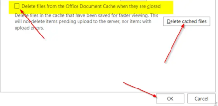 Where are Office Document Cache settings and how to clear the cache