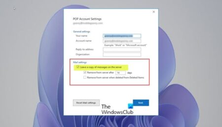 Leave a copy of messages on the server option missing in Outlook