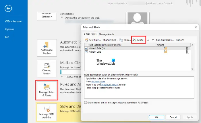 Delete Outlook Rules