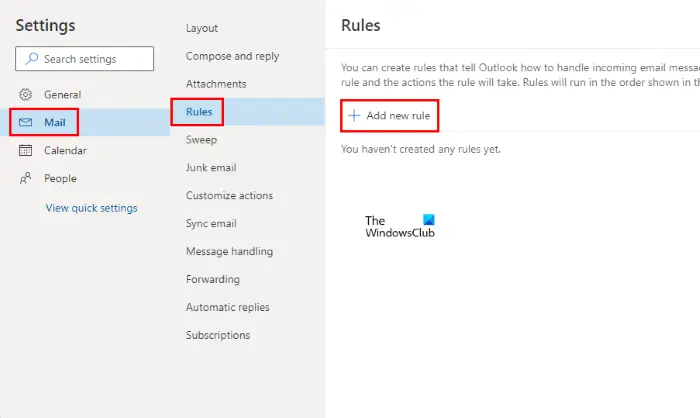 Add new rule Outlook on Web