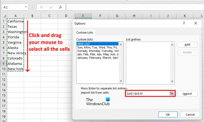 Import your custom list into Excel