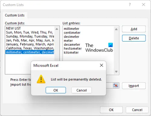 Delete a Custom List in Excel