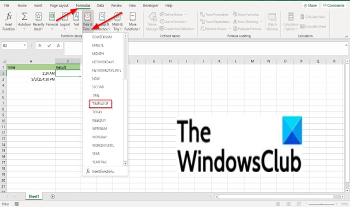 How to use TIMEVALUE  function in  Excel