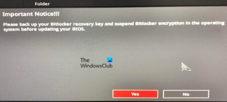 Backup BitLocker recovery key and suspend BitLocker encryption before updating BIOS