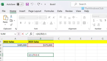 Ccalculate Percentage Difference between two Numbers in Excel