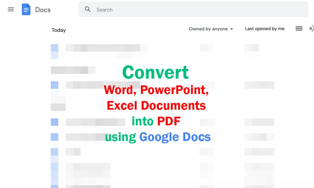 Convert Word, PowerPoint, Excel into PDF using Google Docs