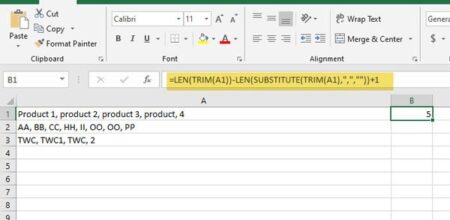 Count comma separated values in a single cell in Excel and Google Sheets