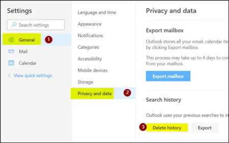 How do you delete Search History from Outlook.com