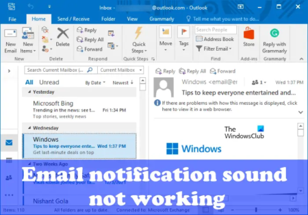 Email notification sound is not working in Outlook