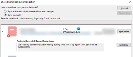 Error 0xE000002E, Something went wrong during OneNote sync