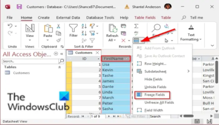 How to Freeze and Unfreeze columns in Microsoft Access