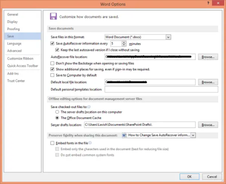 How to change AutoSave and AutoRecover time in Word