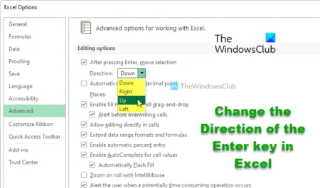 How to change Direction of the Enter key in Excel