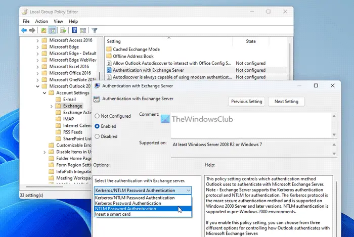 How to configure Exchange Server authentication in Outlook