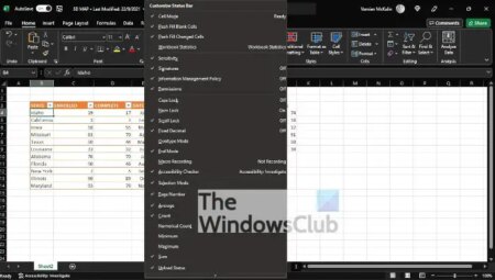 How to copy values from the Status Bar in Excel