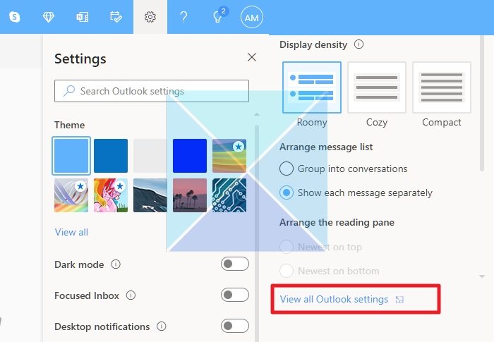 View Outlook Settings