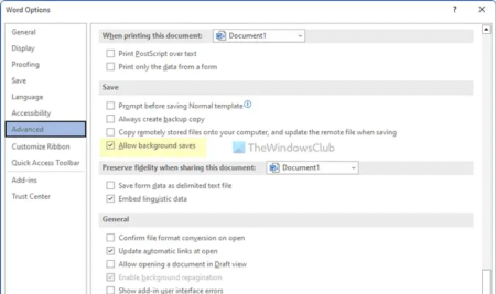 How to enable or disable Background Saves in Word 