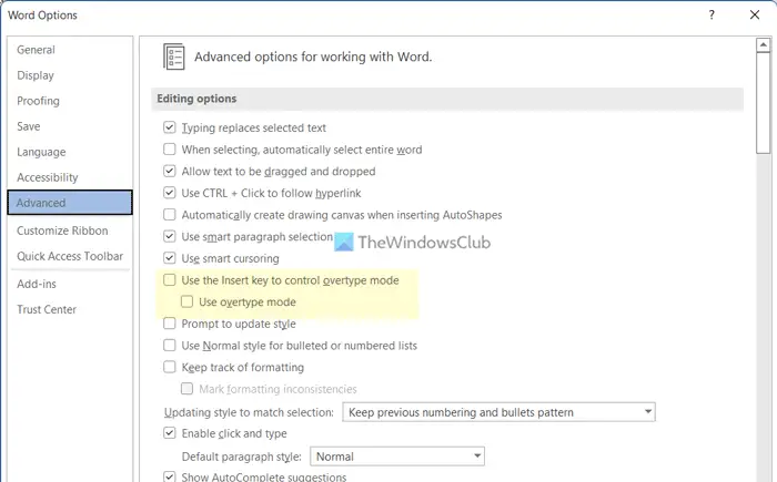 How to enable or disable overtype mode in Word