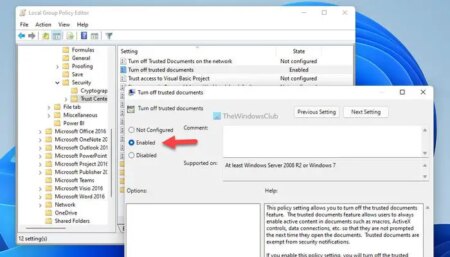 How to enable or disable Trusted Documents in Excel, Word, PowerPoint
