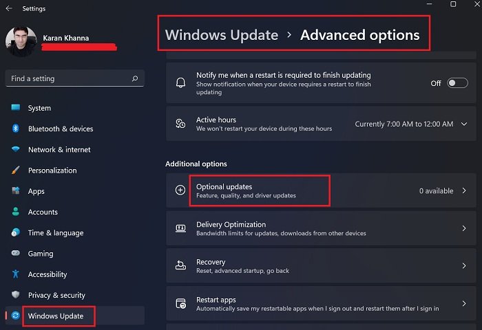 How to install Driver and Optional Updates in Windows 11