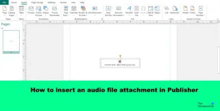 How to insert an Audio file attachment in Publisher