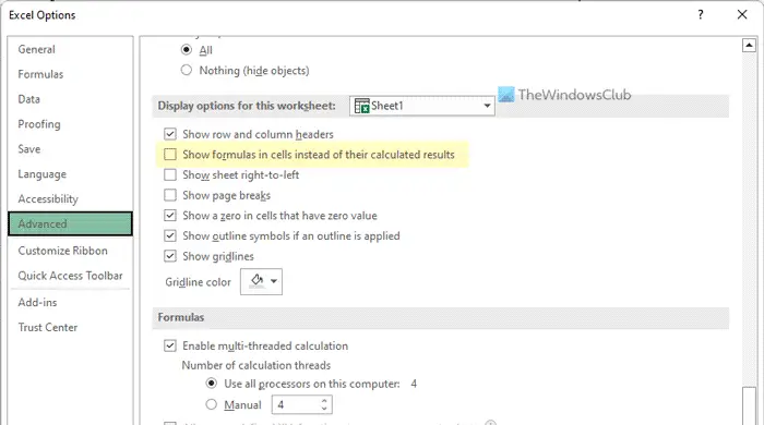 How to show formulas in cells instead of calculated results in Excel