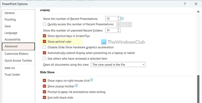 How to show or hide vertical ruler in PowerPoint