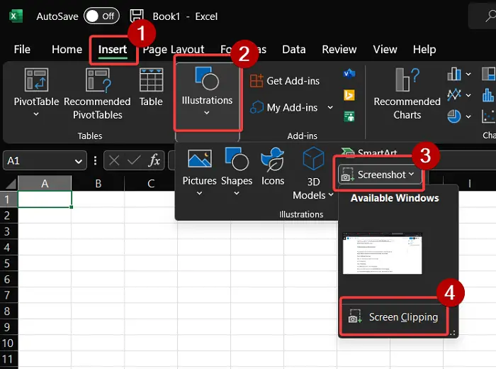 How to take a screenshot using MS Excel