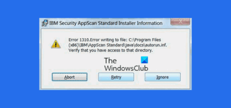 Installation Error 1310, Error writing to file, Verify directory access